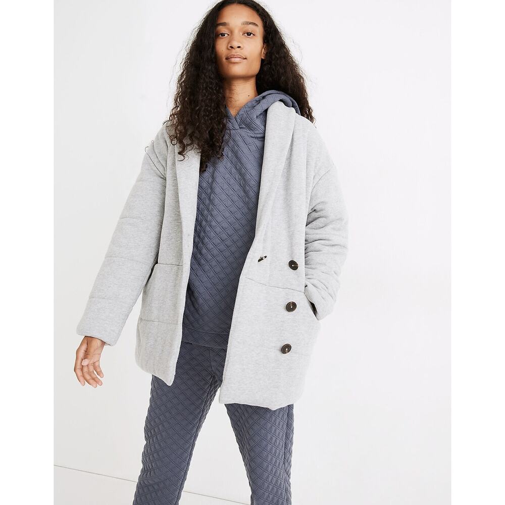 Madewell Sweatshirt Puffer Coat Size L Heathered Gray Knit Jacket Style NB332‎
